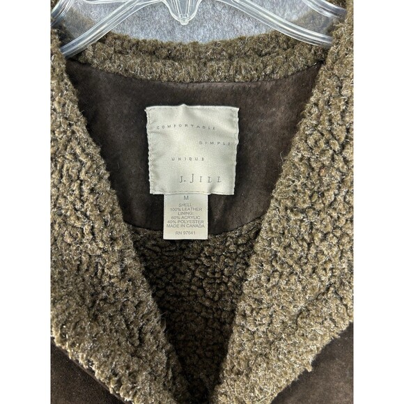 J.jill Leather Vest Sherpa Lined Button Front Pockets Brown Size Medium - Picture 8 of 8